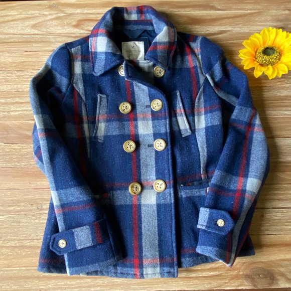 AMERICAN EAGLE OUTFITTERS Size M Plaid Double Breasted Blazer Wool Blend Jacket - Picture 1 of 14